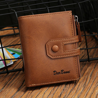 Genuine Leather Zipper Wallet Short RFID Blocking Bifold Big Capacity Coin Purse