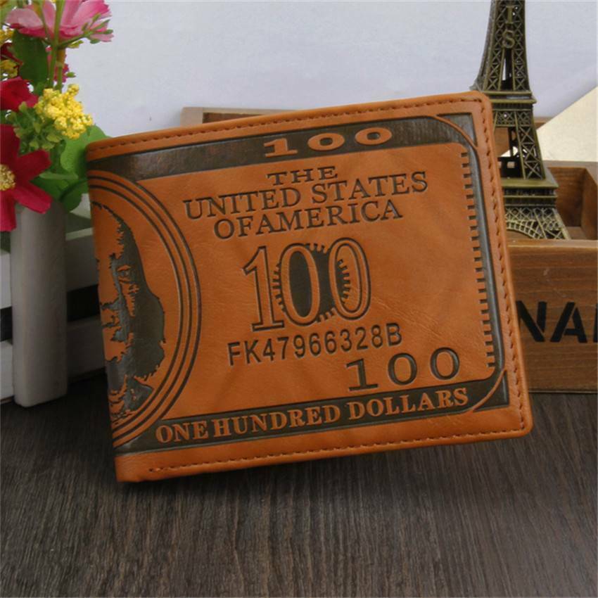 Men's US 100 Dollar Bill Leather ID Window Bifold Card Holder Wallet Purse US