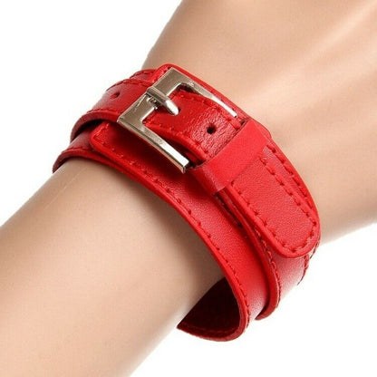New Men Punk Wide PU Leather Belt Wristband Cuff Bracelet Bangle Adjustable