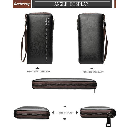 Men's Black Leather Wallet Zipper Long ID Card Holder Purse Clutch Wristband Bag