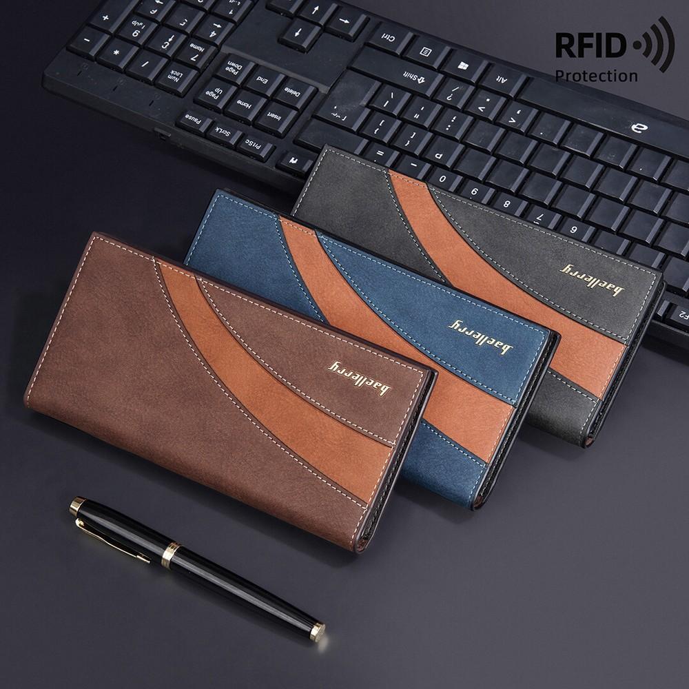 RFID Mens Long Bifold Wallet Leather Multi-Card Cash Phone Holder Purse Wallet