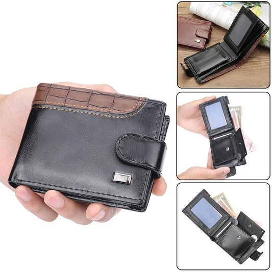 Men PU Leather Wallet Small Bifold Wallet Card Case with ID Window Clutch Wallet
