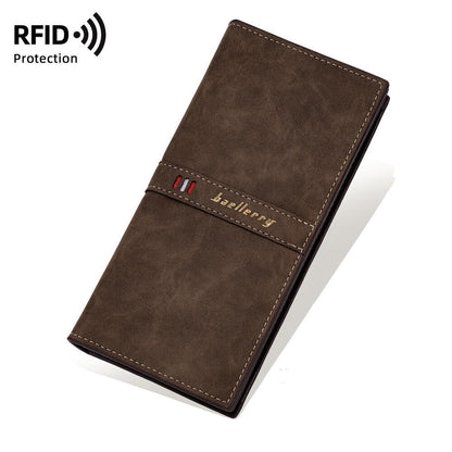 RFID Blocking Men's Bifold Leather Card Holder Purse Suit Long Wallet Checkbook