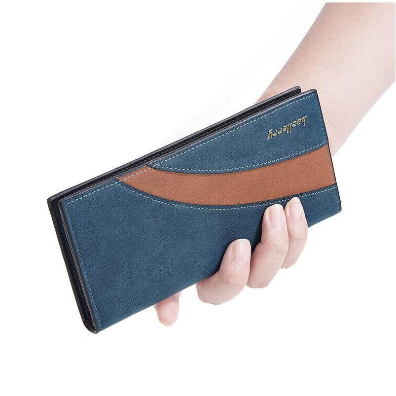 RFID Mens Long Bifold Wallet Leather Multi-Card Cash Phone Holder Purse Wallet