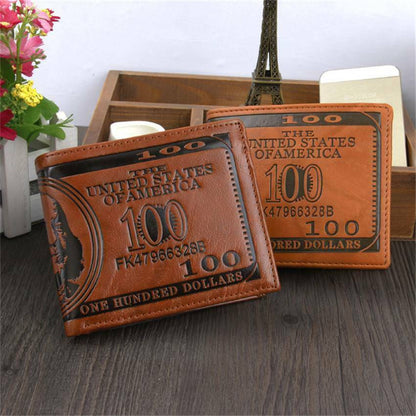 Men's US 100 Dollar Bill Leather ID Window Bifold Card Holder Wallet Purse US