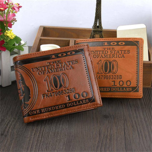 Men's US 100 Dollar Bill Leather ID Window Bifold Card Holder Wallet Purse US