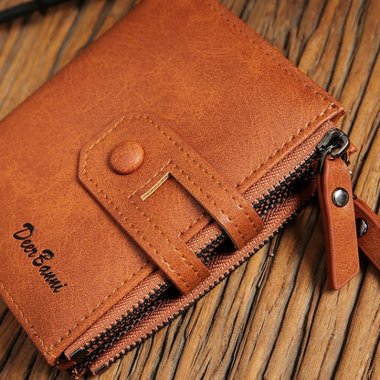 Genuine Leather Zipper Wallet Short RFID Blocking Bifold Big Capacity Coin Purse