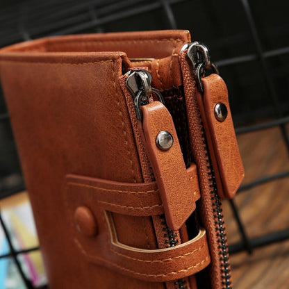 Genuine Leather Zipper Wallet Short RFID Blocking Bifold Big Capacity Coin Purse