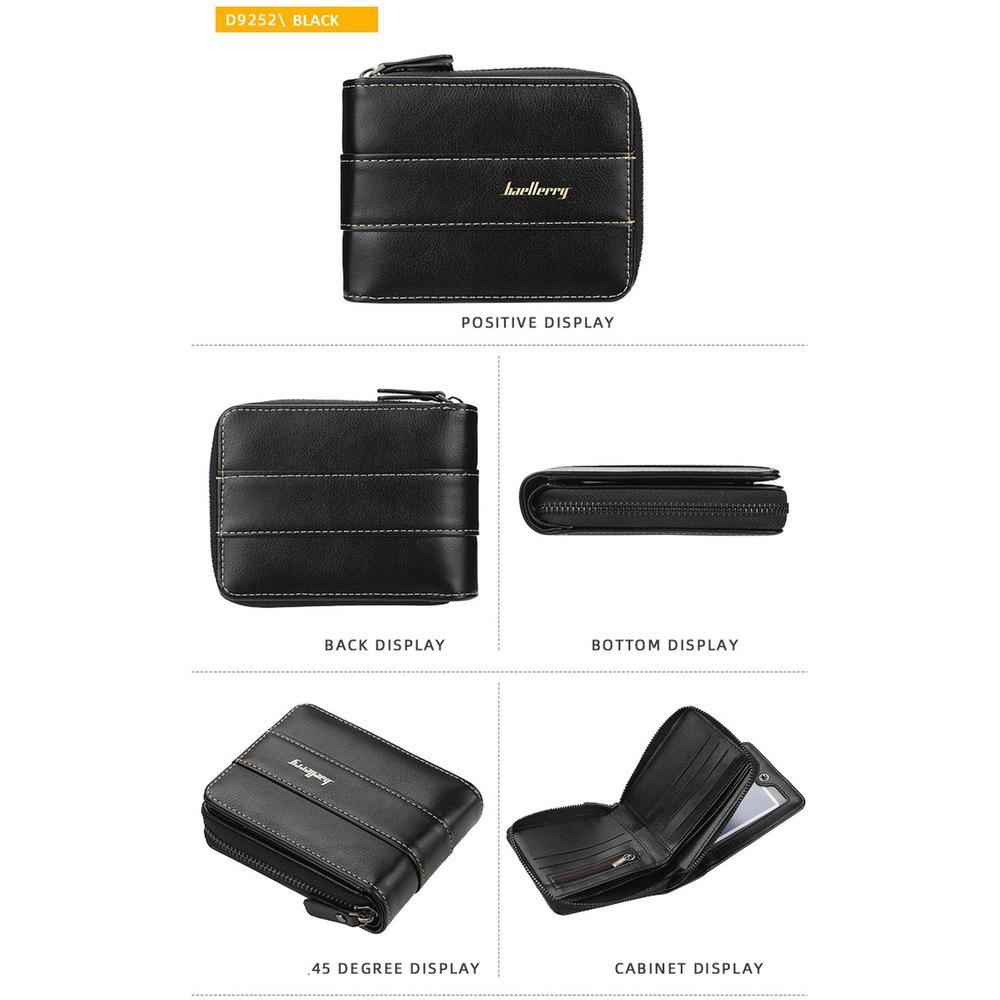 Zipper Wallet for Men Leather Zip Around Purse Bifold ID Window with Coin Pocket