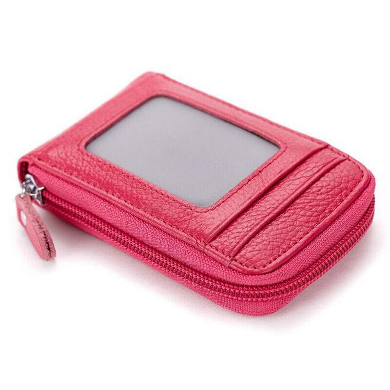 RFID Blocking Women Men Genuine Leather Wallet Credit Card Holder Zipper Pocket