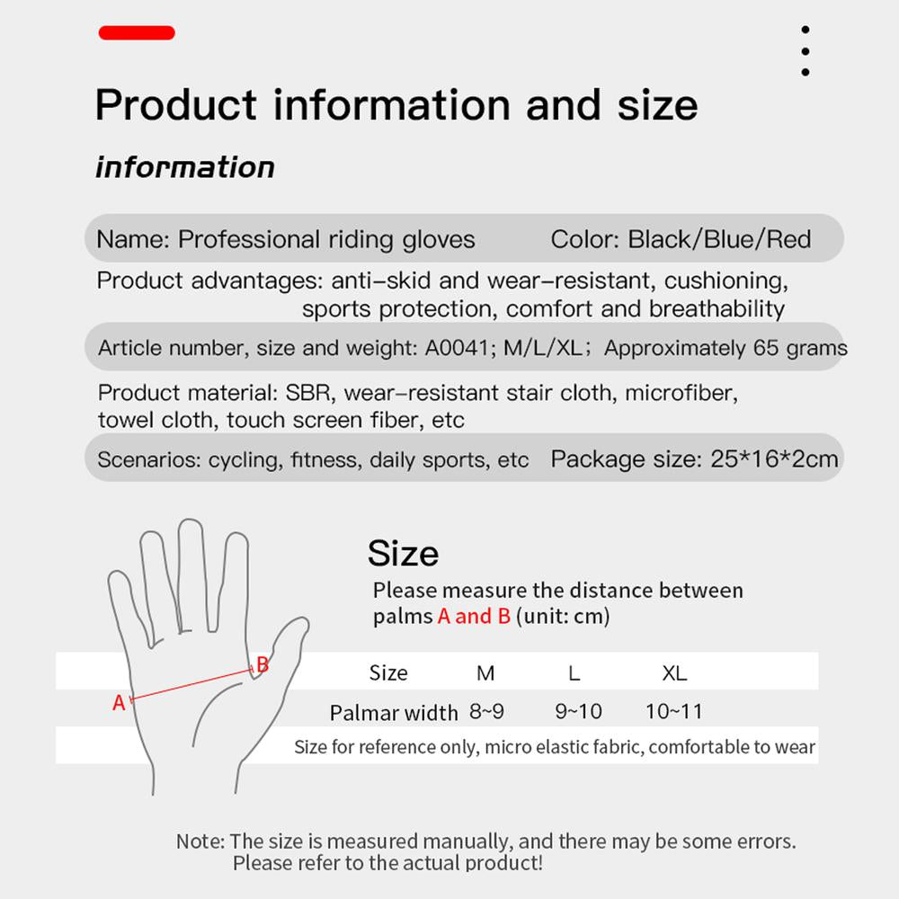 Men Full Finger Cycling Touch Screen Gloves Bicycle Anti-Slip Road Riding Gloves