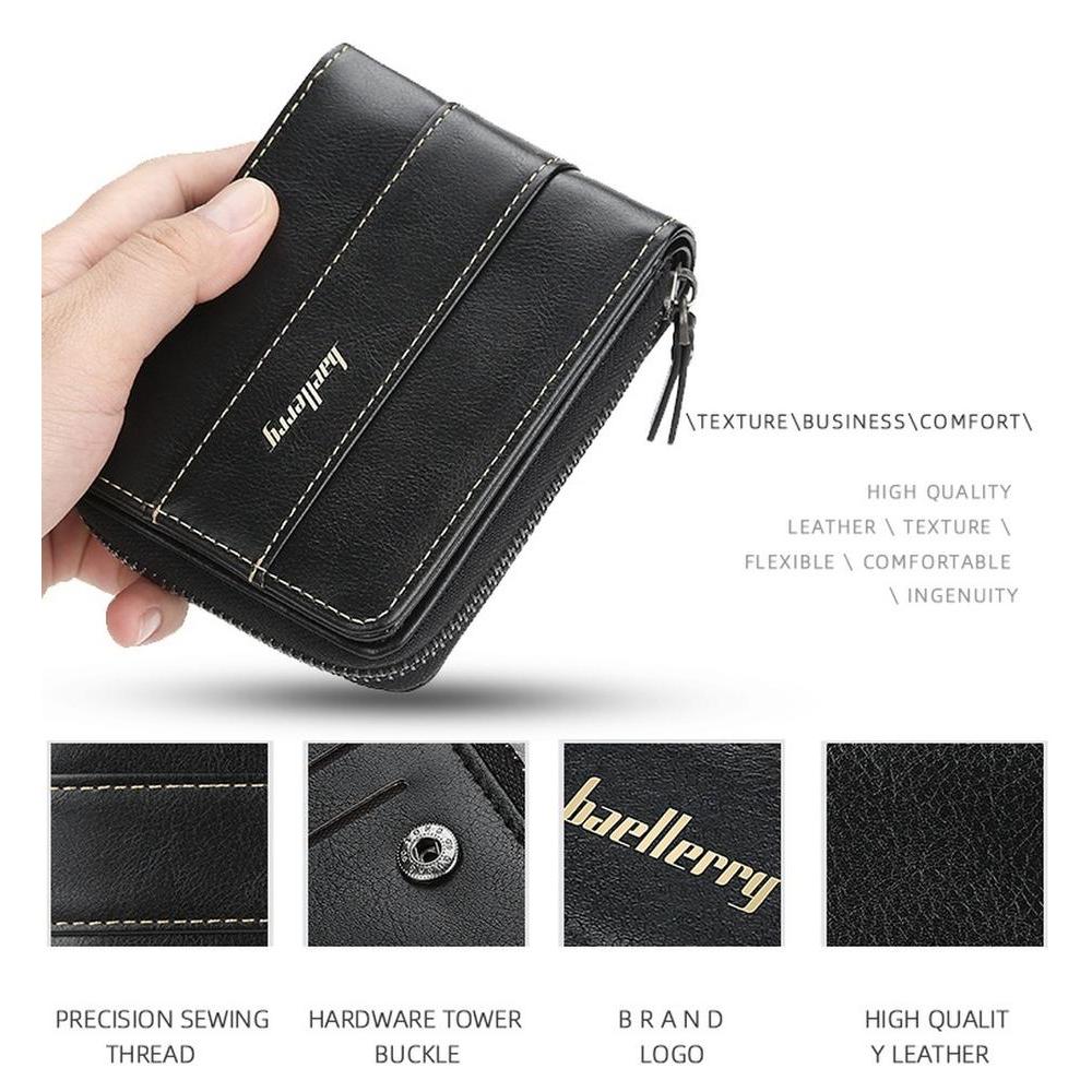 Zipper Wallet for Men Leather Zip Around Purse Bifold ID Window with Coin Pocket