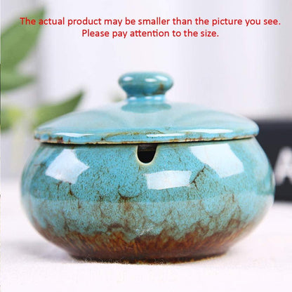 Ceramic Ashtray with Lids, Cigarette Ashtray for Indoor/Outdoor Use, Blue Porch Decorations, Tray for Home Office Decorations Ornaments
