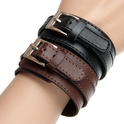 New Men Punk Wide PU Leather Belt Wristband Cuff Bracelet Bangle Adjustable