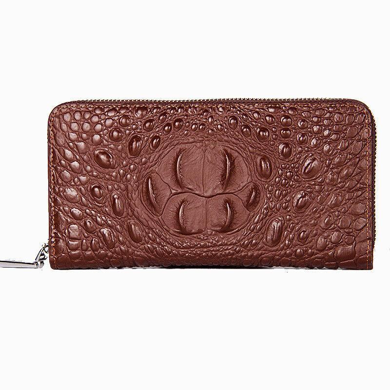 Men Women Crocodile Embossed Clutch Zip Long Wallet Phone Checkbook Organizer