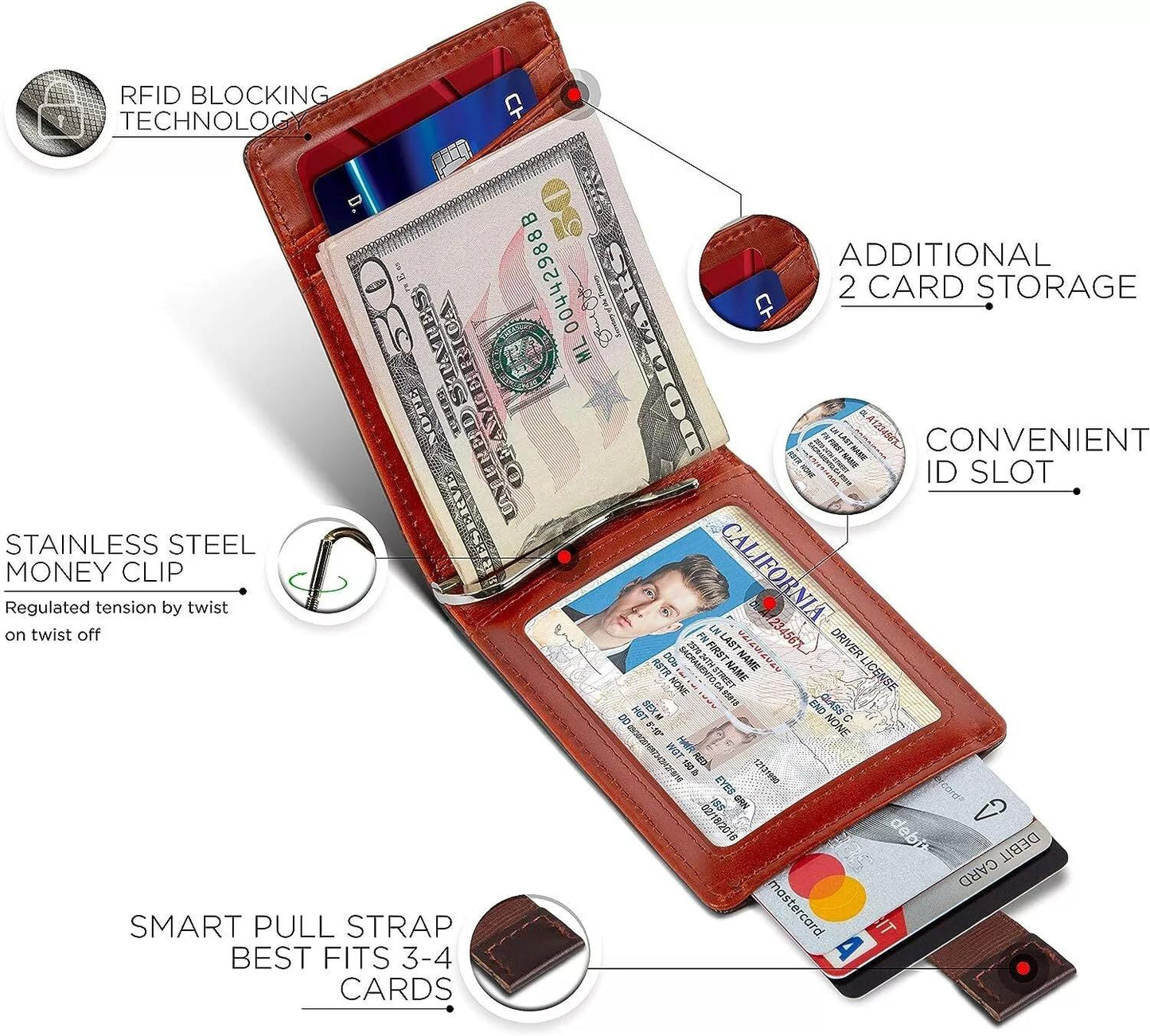RFID Men's Leather Slim Bifold Money Clip Wallet Front Pocket Credit Card Holder