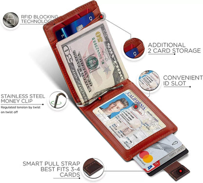 RFID Men's Leather Slim Bifold Money Clip Wallet Front Pocket Credit Card Holder