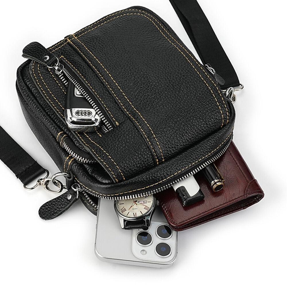Men's Shoulder Bag, Leather Crossbody Bag,Waist Bag, Mobile Phone Storage Bag
