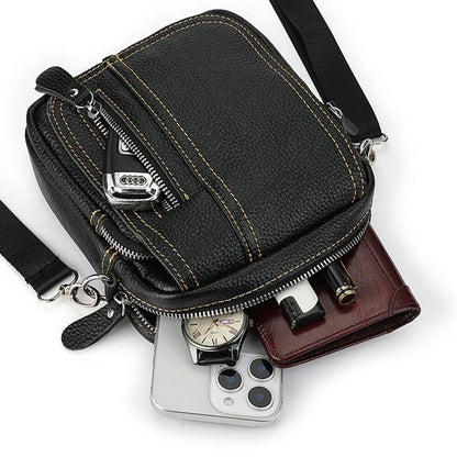 Men's Shoulder Bag, Leather Crossbody Bag,Waist Bag, Mobile Phone Storage Bag