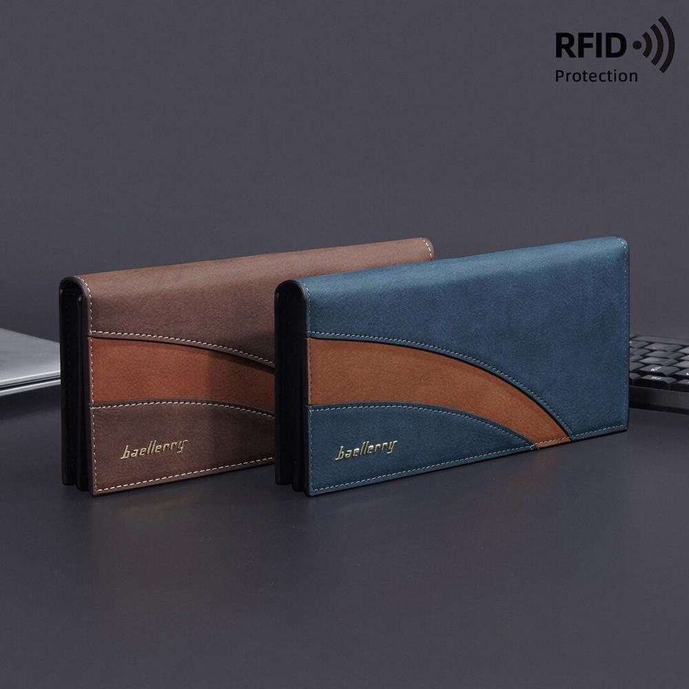 RFID Mens Long Bifold Wallet Leather Multi-Card Cash Phone Holder Purse Wallet