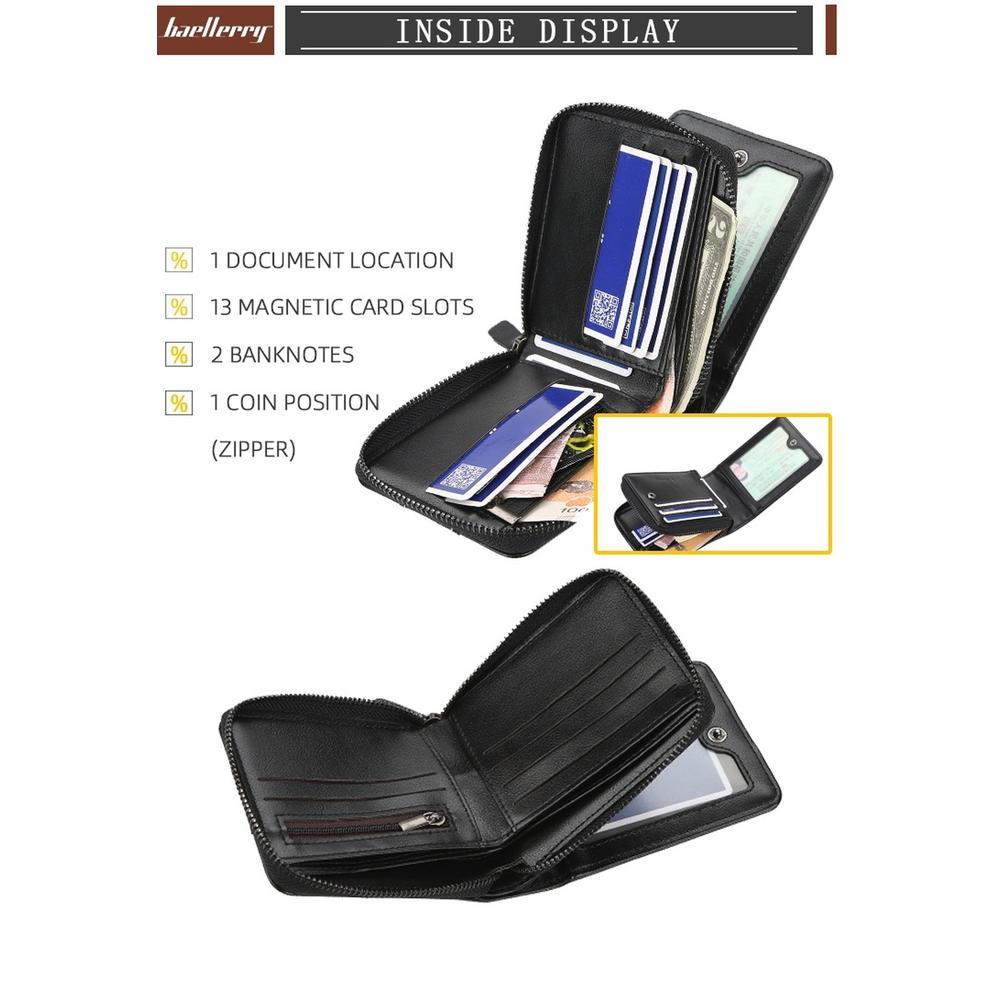 Zipper Wallet for Men Leather Zip Around Purse Bifold ID Window with Coin Pocket