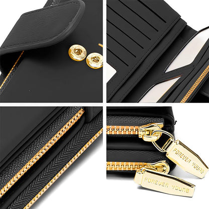 RFID Double-layer Women Leather Long Wallet Large Capacity Card Holder Wallet Clutch Purse