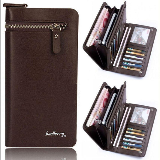 Men Business Bifold Leather Wallet ID Card Holder Zip Purse Long Clutch Billfold