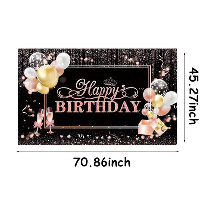 Happy Birthday Banner Backdrop for Girls - Glittery Rose Gold 45" x 70" Decorations for Sweet Girls' Birthday Party Favors Hanging Luxury