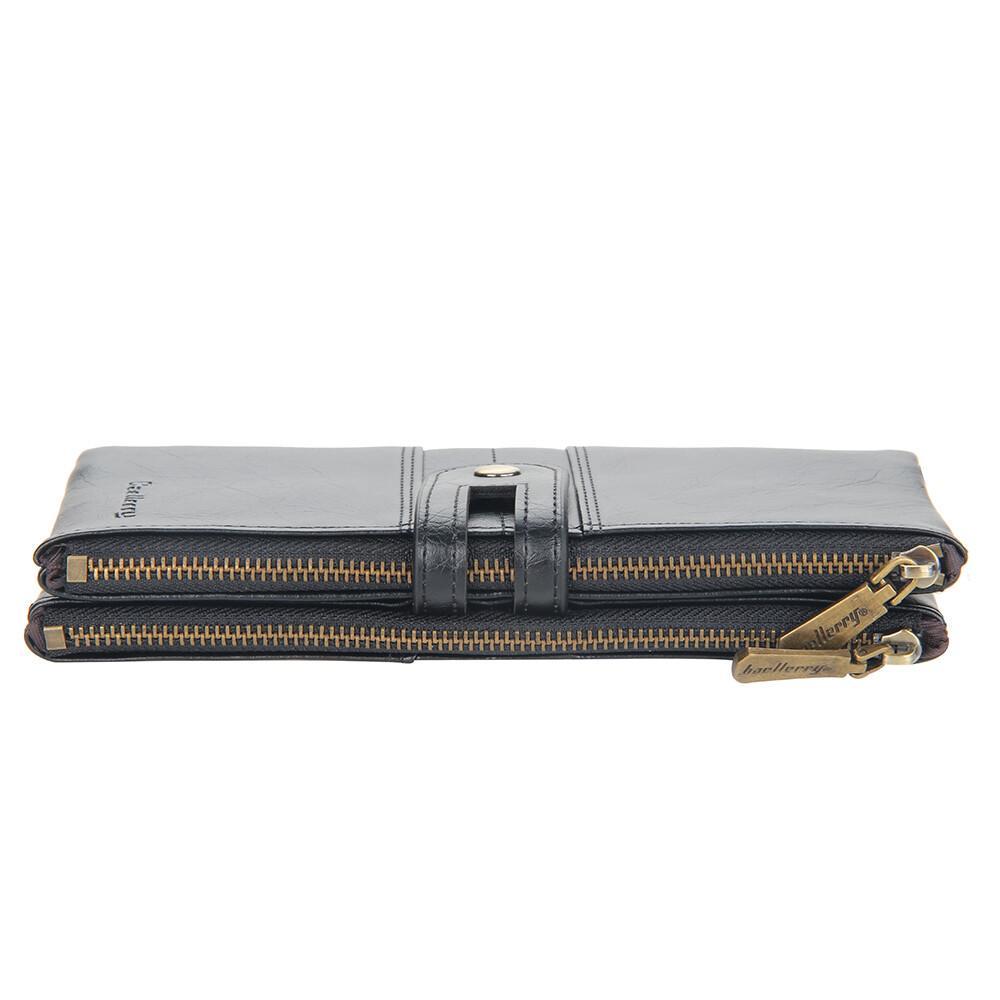 Mens RFID Wallet with Anti-Theft Chain Large Capacity Double Zipper Phone Purse