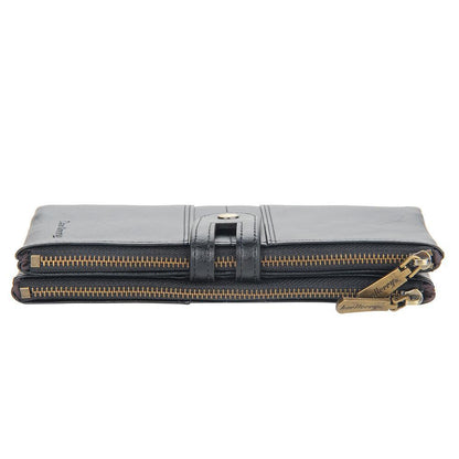 Mens RFID Wallet with Anti-Theft Chain Large Capacity Double Zipper Phone Purse