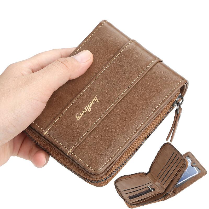 Zipper Wallet for Men Leather Zip Around Purse Bifold ID Window with Coin Pocket