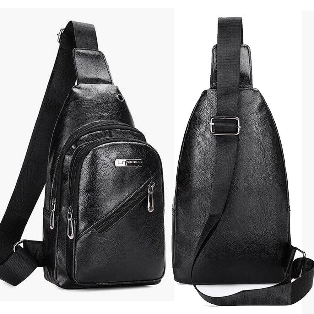 Mens Sling Bag Crocodile PU Shoulder Crossbody Chest Bag Satchels Hiking Daypack
