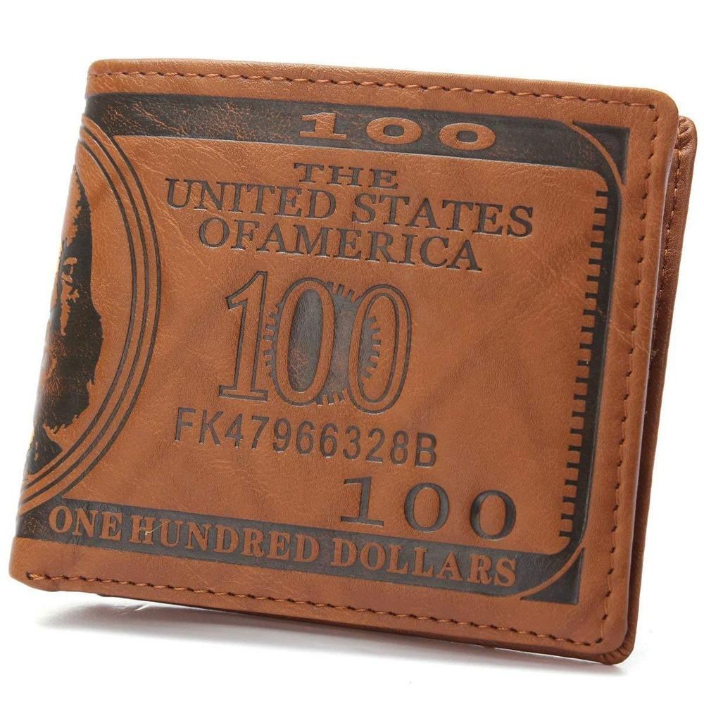 Men's US 100 Dollar Bill Leather ID Window Bifold Card Holder Wallet Purse US