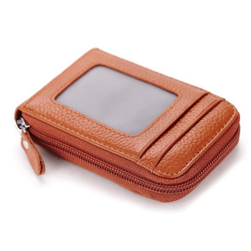 RFID Blocking Women Men Genuine Leather Wallet Credit Card Holder Zipper Pocket