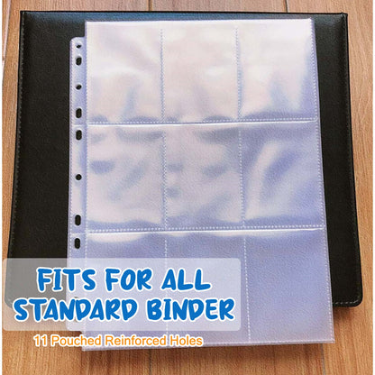 Kabuer Card Sleeves 9 Pocket Page Protector, Trading Card Sleeves Double-sided Baseball Binder Sleeves, for Coupon, Sport Cards, Game Cards, Business Cards 25PCS