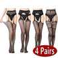 Fishnet Stockings Black Fishnet Tights Plus Size Thigh High Stockings Pantyhose for Women Girl, 4Pairs